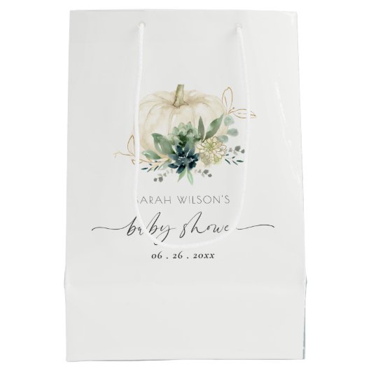 ダスキーブルーグリーン多肉質カボチャ赤ちゃんシャワー ミディアムペーパーバッグ (裏面)