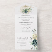 ダスキーブルーグリーン金ゴールド多肉性カボチャ結婚の オールインワン招待状 (内側)