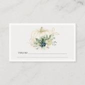 ダスキーブルーグリーン金ゴールド多肉性カボチャ結婚の プレイスカード (裏面)