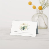 ダスキーブルーグリーン金ゴールド多肉性カボチャ結婚の プレイスカード (裏面)