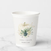 ダスキーブルーグリーン金ゴールド多肉性カボチャ結婚の 紙コップ (裏面)