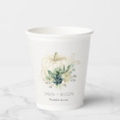 ダスキーブルーグリーン金ゴールド多肉性カボチャ結婚の 紙コップ (正面)