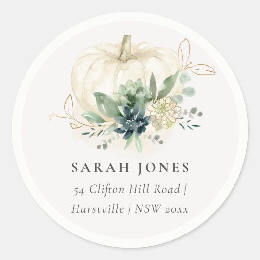 ダスキーブルーグリーン金ゴールド多肉質カボチャアドレス ラウンドシール (正面)