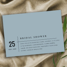 ダスキーブルーグレータイポグラフィブライダルシャワー招待状
