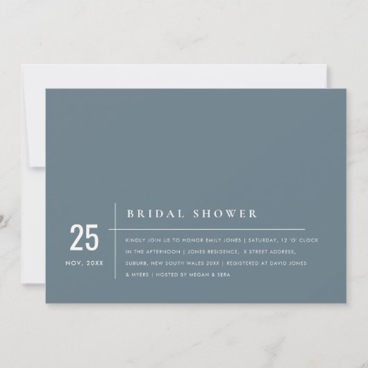 ダスキーブルーグレータイポグラフィブライダルシャワー招待状 サンキューカード (正面)