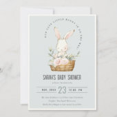 ダスキーブルーバニーフローラバスケットベビーシャワー 招待状 (正面)