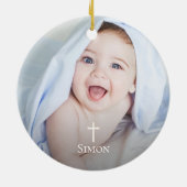 ダスキーブルーフローラ金ゴールドグリッターバプテスマ写真 セラミックオーナメント (裏面)