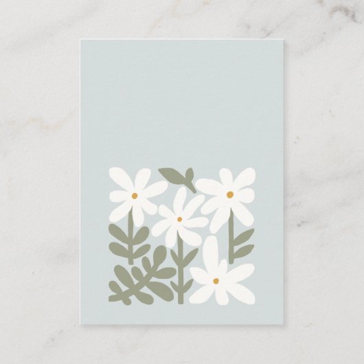 ダスキーブルーレトロミニマルフローラブックベビー エンクロージャーカード (裏面)