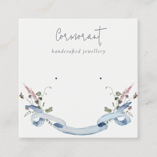 ダスキーブルーワイルドフラワーリボンスタッドイヤリングホルダー スクエア名刺 (正面)