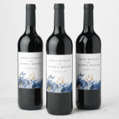 ダスキーブルー金ゴールド結婚フローラ ワインラベル (ボトル)