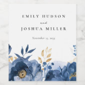 ダスキーブルー金ゴールド結婚フローラ ワインラベル (シングルラベル)