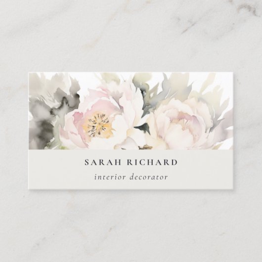 ダスキーモダン赤面ウォーターカラー牡丹フローラバンチ 名刺 (正面)