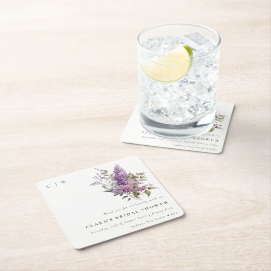 ダスキー薄紫ウォーターカラーコテージフローラブライダルシャワー スクエアペーパーコースター (インサイチュ)