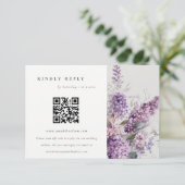 ダスキー薄紫コテージ結婚フローラのQRコードRSVP エンクロージャーカード (スタンド正面)