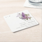 ダスキー薄紫水彩コテージフローラ結婚ズ スクエアペーパーコースター (アングル)