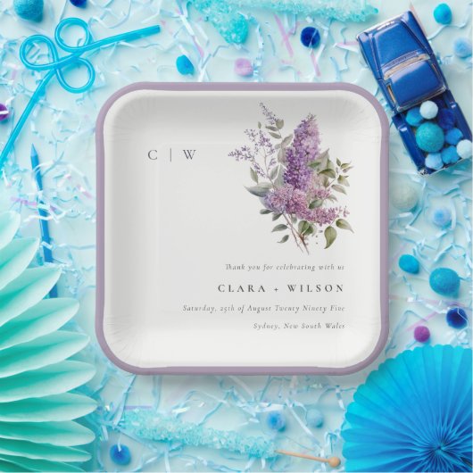 ダスキー薄紫水彩コテージフローラ結婚ズ ペーパープレート (パーティー)