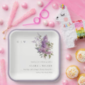 ダスキー薄紫水彩コテージフローラ結婚ズ ペーパープレート (パーティー)