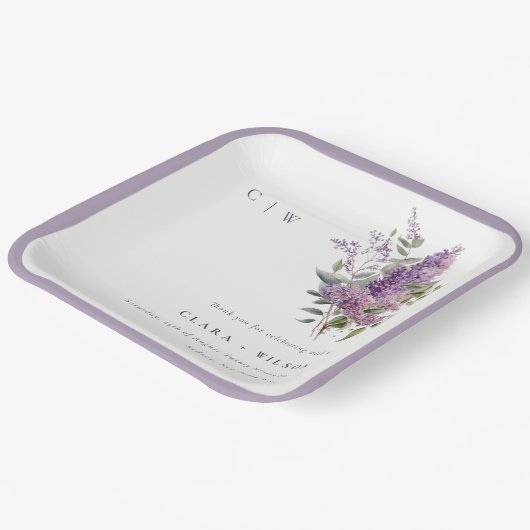 ダスキー薄紫水彩コテージフローラ結婚ズ ペーパープレート (傾斜あり)