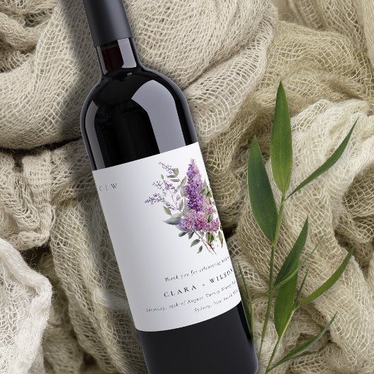 ダスキー薄紫水彩コテージフローラ結婚ズ ワインラベル