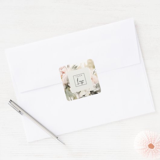 ダスキー赤面水彩牡丹フローラロゴビジネス スクエアシール (封筒)