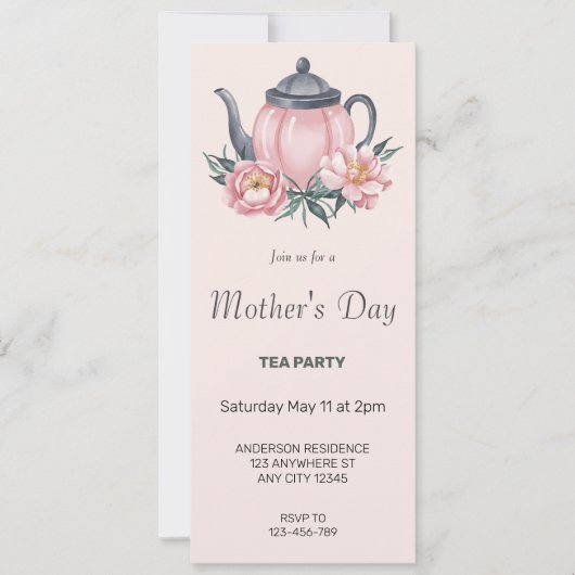 ダスキー ピンクの母の日ティーパーティー招待状 招待状 (正面)