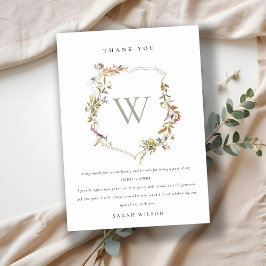 ダスキー ピンク ブラッシュ ワイルドフラワー クレスト ブライダル シャワー サンキューカード