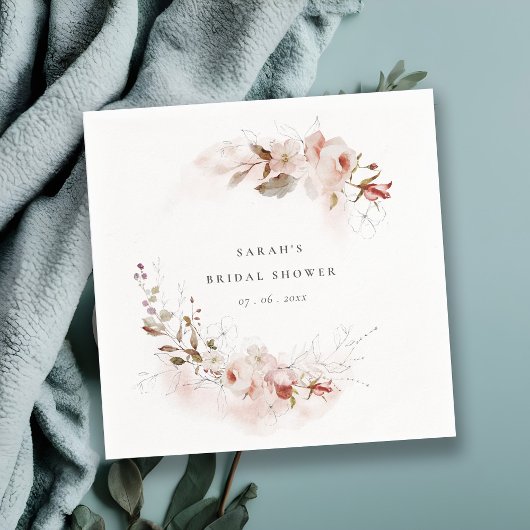 ダスキー フォール マルサラ ブラッシュ フローラル ブライダル シャワー スタンダードカクテルナプキン