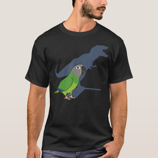 ダスクおもしろいキーの頭髪Conure T-レックス、恐竜のオウムP Tシャツ (正面)