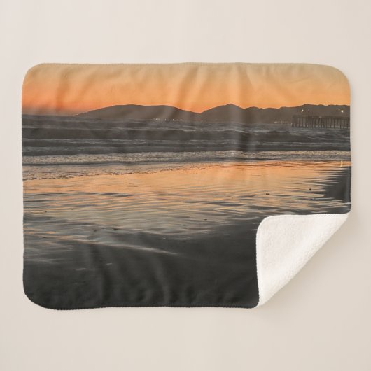 ダスクからトワイライトアットザビーチフォトプリント シェルパブランケット (正面(横))