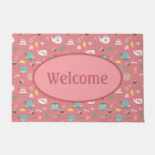 ダスクかわいらしキピンクティーカップティーショップウェルカム ドアマット (正面)