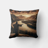 ダスクで穏やかな川渓谷を見下ろすイエス クッション (裏面)