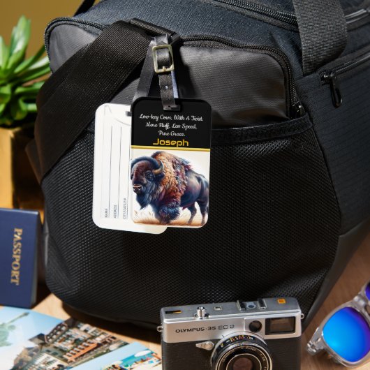 ダスクのゴールデングラスでバッファローが楽しめる ラゲッジタグ (正面&裏面)