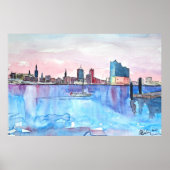 ダスクのハンブルクスカイラインとエルベフィルハーモニーホール ポスター (正面)