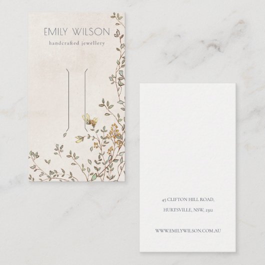 ダスクエレガントなフローラつる植物アイボリーヘアクリップディスプレイ 名刺 (正面/裏面)