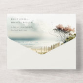 ダスクエレガントキーコースタルサンドビーチシースケープ結婚ズ オールインワン招待状 (裏面)