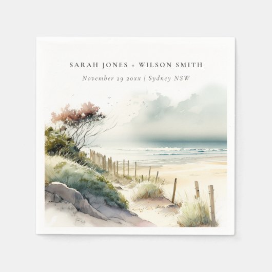 ダスクエレガントキーコースタルサンドビーチシースケープ結婚ズ スタンダードカクテルナプキン (正面)