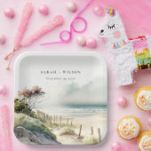 ダスクエレガントキーコースタルサンドビーチシースケープ結婚ズ ペーパープレート (パーティー)