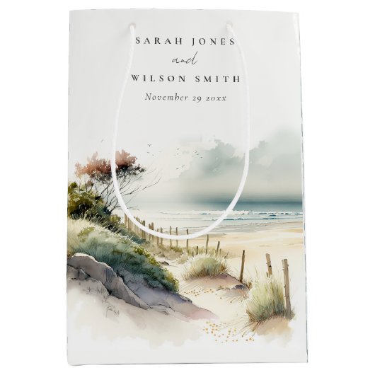 ダスクエレガントキーコースタルサンドビーチシースケープ結婚ズ ミディアムペーパーバッグ (正面)