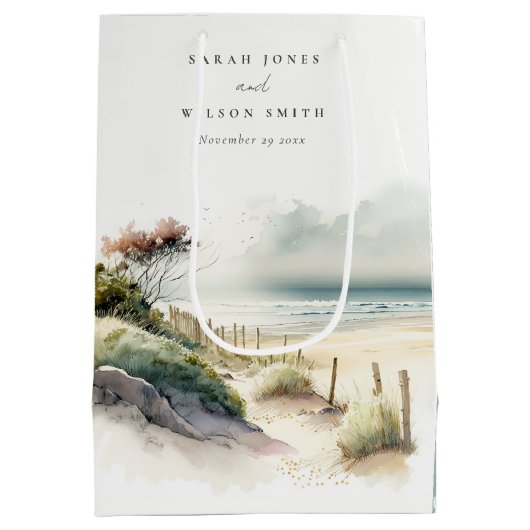 ダスクエレガントキーコースタルサンドビーチシースケープ結婚ズ ミディアムペーパーバッグ (裏面)