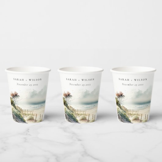ダスクエレガントキーコースタルサンドビーチシースケープ結婚ズ 紙コップ (複数)