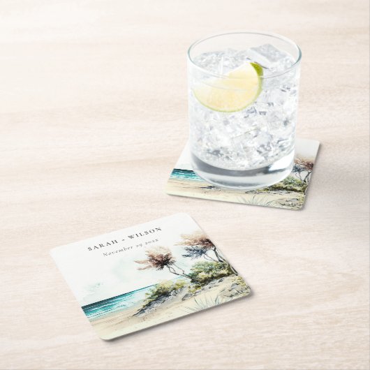 ダスクエレガントキーコースタルパームビーチシースケープ結婚ズ スクエアペーパーコースター (インサイチュ)