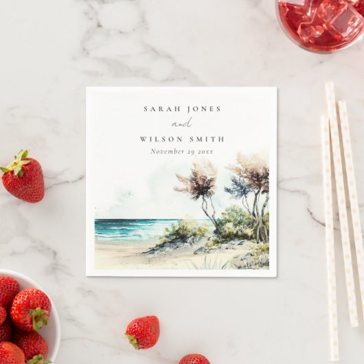 ダスクエレガントキーコースタルパームビーチシースケープ結婚ズ スタンダードカクテルナプキン (インサイチュ)