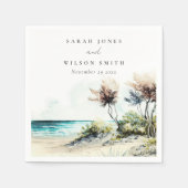 ダスクエレガントキーコースタルパームビーチシースケープ結婚ズ スタンダードカクテルナプキン (正面)