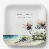 ダスクエレガントキーコースタルパームビーチシースケープ結婚ズ ペーパープレート (正面)