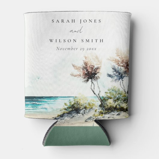 ダスクエレガントキーコースタルパームビーチシースケープ結婚ズ 缶クーラー (正面)