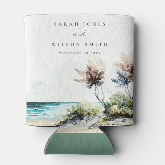 ダスクエレガントキーコースタルパームビーチシースケープ結婚ズ 缶クーラー (裏面)