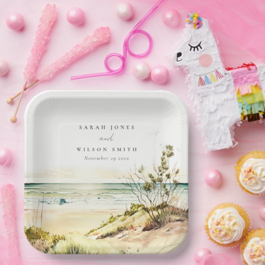 ダスクエレガントキー沿岸ビーチサンシースケープズ結婚ス ペーパープレート (パーティー)