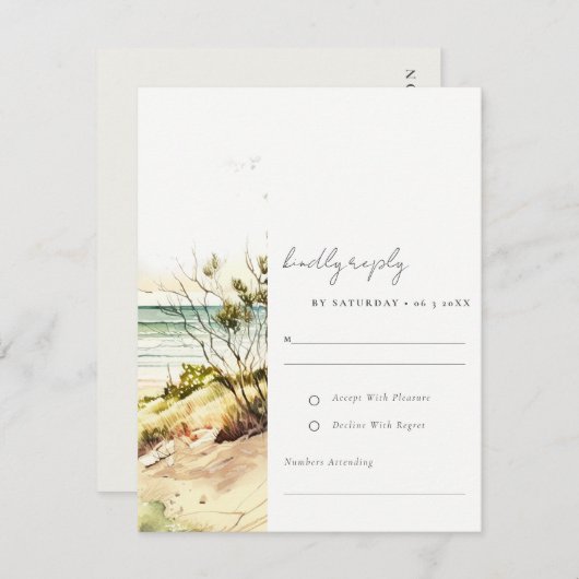 ダスクエレガントキー沿岸ビーチサンシースケープズ結婚ス 出欠カード (正面/裏面)