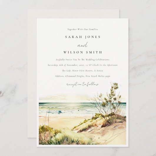 ダスクエレガントキー沿岸ビーチサンシースケープズ結婚ス 招待状 (正面/裏面)