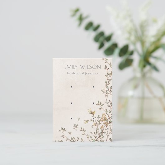 ダスクエレガントフローラつる植物アイボリー3イヤリングディスプレイ 名刺 (スタンド正面)